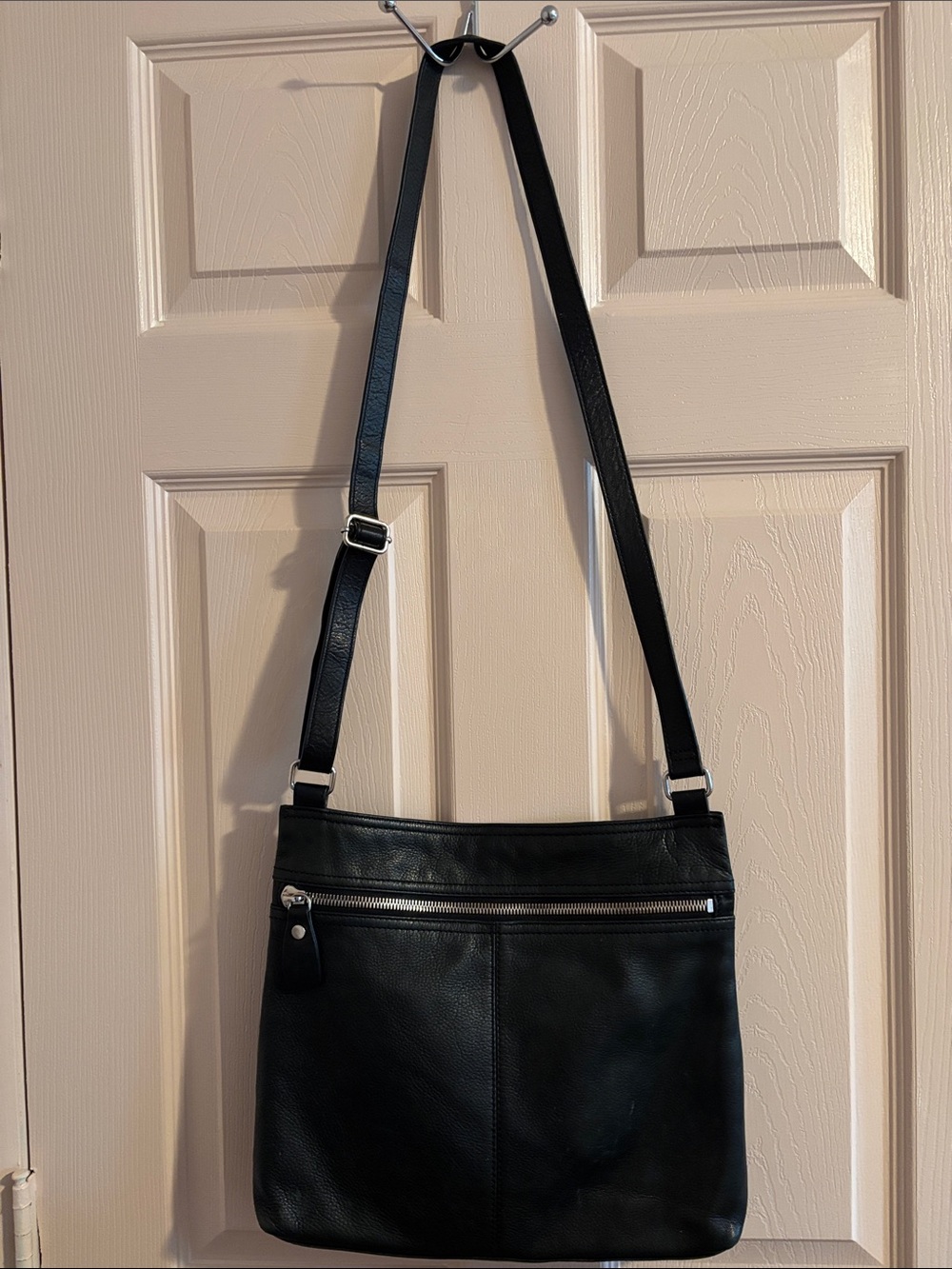 margot Black Leather Crossbody Bag with Silver Hardware